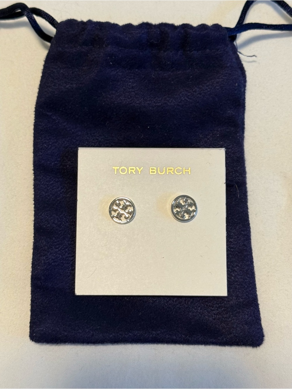 Tory Burch Silver Logo Circle Stud Earrings